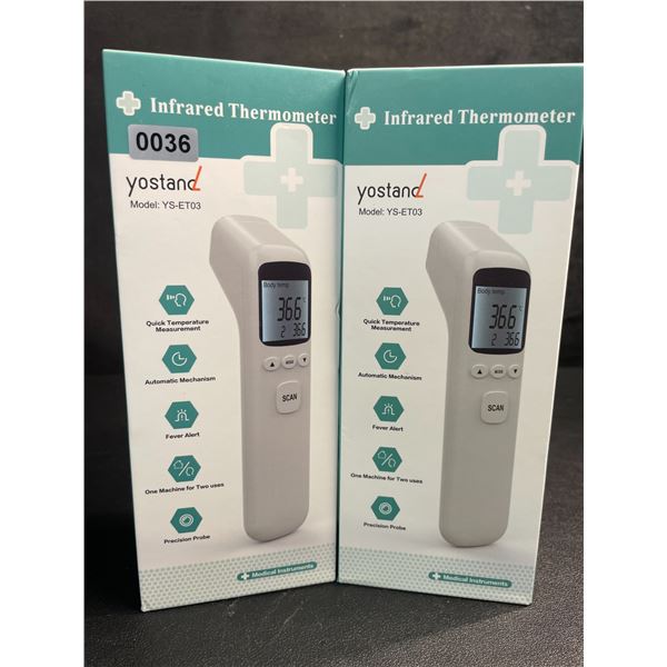 Lot of 2 Infrared Thermometers; Non-Contact Forehead Thermometers (Model: YS-ET03) - New