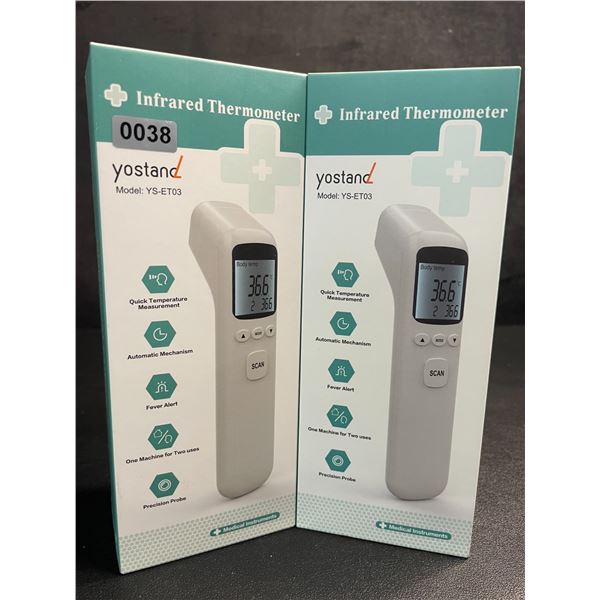 Lot of 2 Infrared Thermometers; Non-Contact Forehead Thermometers (Model: YS-ET03) - New