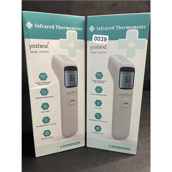 Lot of 2 Infrared Thermometers; Non-Contact Forehead Thermometers (Model: YS-ET03) - New