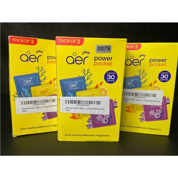 3 Boxes of Aer Power Pocket Bathroom Fragrances (3 Scents/Packs Per Box) - New