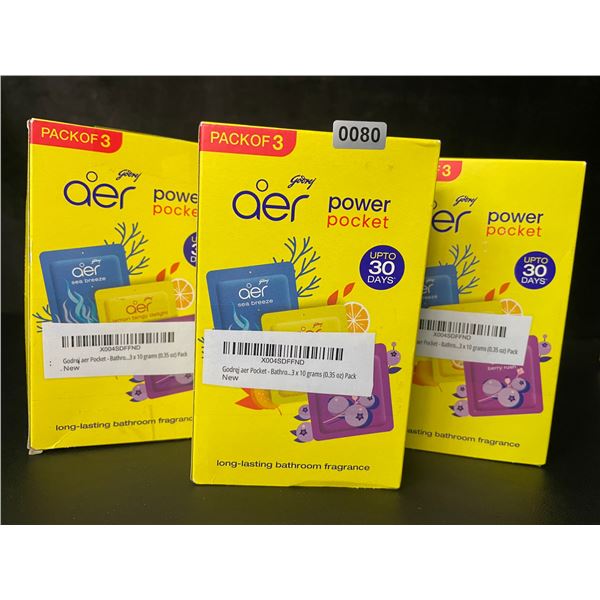 3 Boxes of Aer Power Pocket Bathroom Fragrances (3 Scents/Packs Per Box) - New