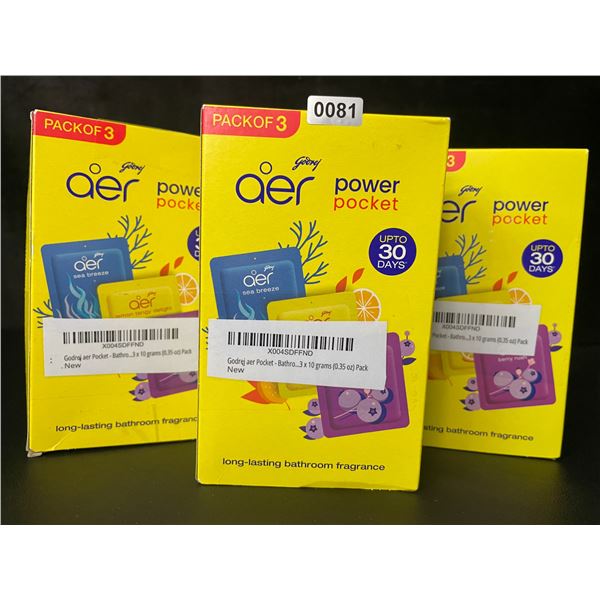 3 Boxes of Aer Power Pocket Bathroom Fragrances (3 Scents/Packs Per Box) - New
