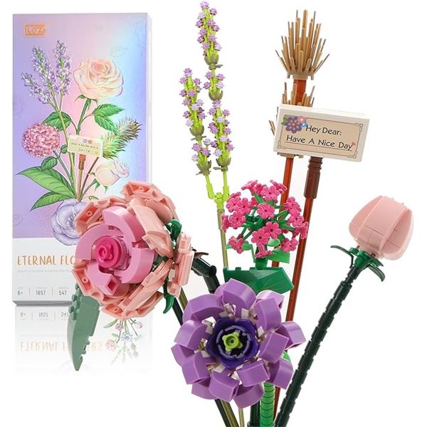 Eternal Flowers 547PC Lego-Style Flower Bouquet Building Block Toy Set - Brand New