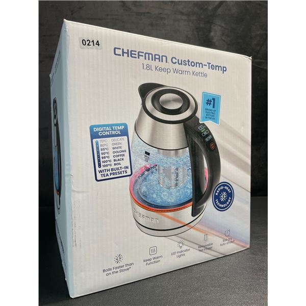 CHEFMAN Custom-Temp 1.8L Keep Warm Electric Glass Kettle with Rapid-Heat Technology - Brand New!