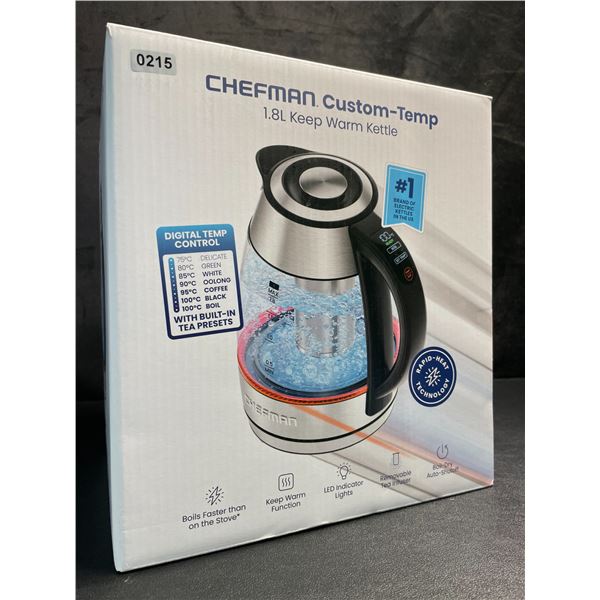 CHEFMAN Custom-Temp 1.8L Keep Warm Electric Glass Kettle with Rapid-Heat Technology - Brand New!