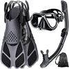 Image 1 : 1 Snorkel Set for Adults - Includes 2 Fins, Snorkel Mask, Snorkel Tube & Storage Bag (Black) New!