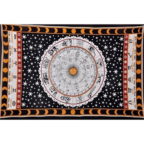 Rajrang (82" x 54") Indian Zodiac Cotton Tapestry/Hanging Wall Art Tapestry - New