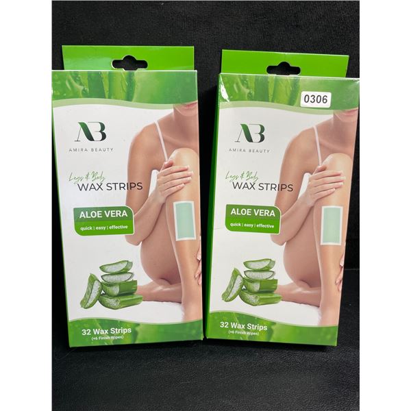 2 Boxes of Amira Beauty Legs & Body Wax Strips (32pcs Each) Aloe Vera - Quick/Easy/Effective - New