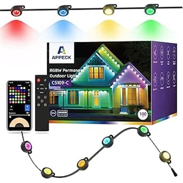 Appeck 100FT RGBW Permanent LED Outdoor Lights with Smart App Control (Model: C5109-C) - New