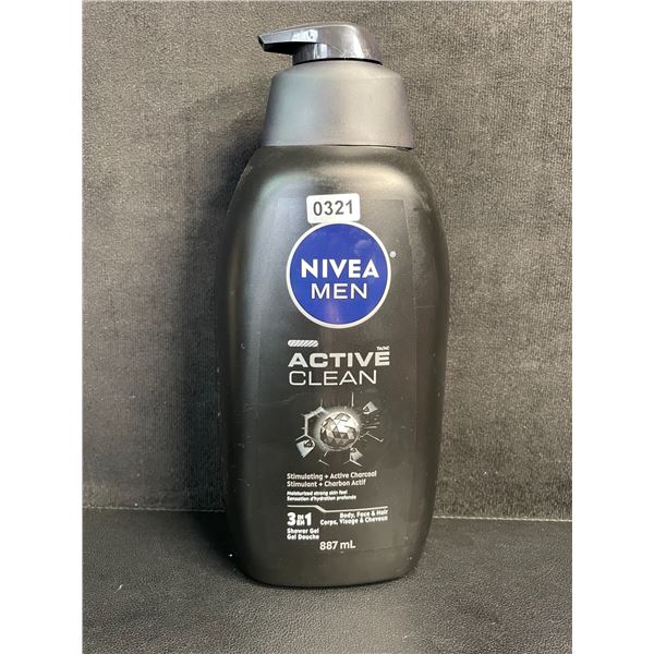 Nivea Men Active Clean Charcoal Shower Gel (887ml) For Body/Face/Hair - New
