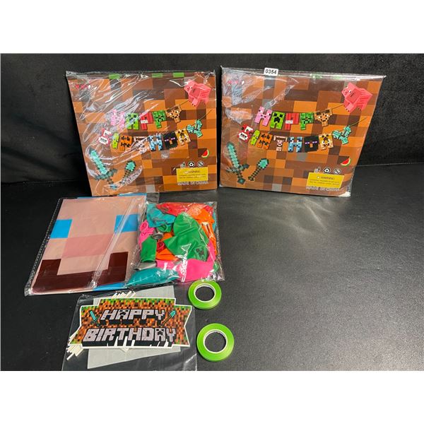 2 Minecraft Themed Birthday Party Supply Sets - Banner, Balloons, Cupcake/Cake Toppers - New