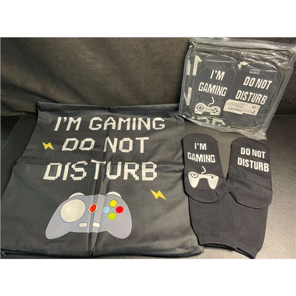 2 Sets of "I'm gaming - Do Not Disturb" Gift Sets - Includes Socks &Throw Pillow Covers - New