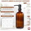 Image 4 : 2-Pack of Amber Glass Soap Dispensers with Pumps (17oz) - New