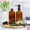 Image 5 : 2-Pack of Amber Glass Soap Dispensers with Pumps (17oz) - New
