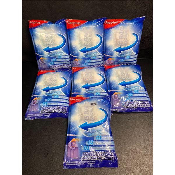 7 Packs of Vacplus Hanging Bag Moisture Absorbers - Attracts & Traps Excess Moisture - New
