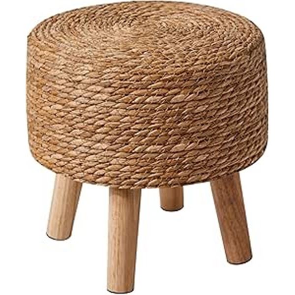 Round Foot Stool/Natural Seagrass Boho Hand Woven Round Footrest (12.6") with Wood Legs - New