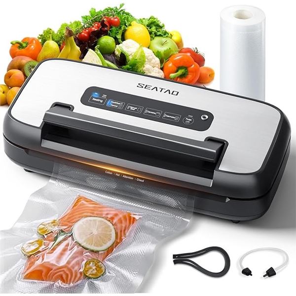Seatao Vacuum Sealer Machine; 80Kpa Powerful Food Sealer w/ 12 Modes & Built-In Cutter - New