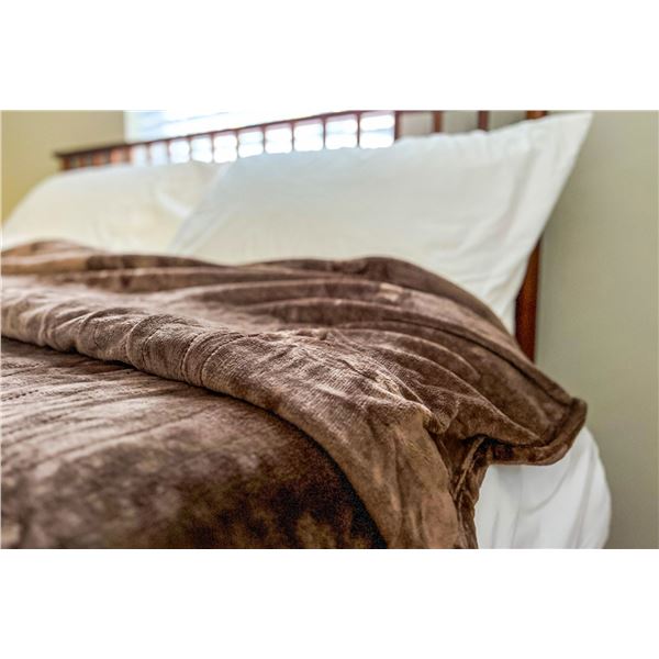 Queen Size (84" x 90") Heated Plush Blanket with Dual-Temp Controllers - Brown - New (No Box)
