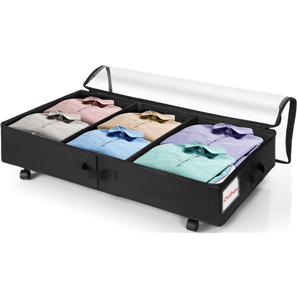 1 Under-Bed Rolling Storage Clothes Organizer with Wheels - Black - Brand New