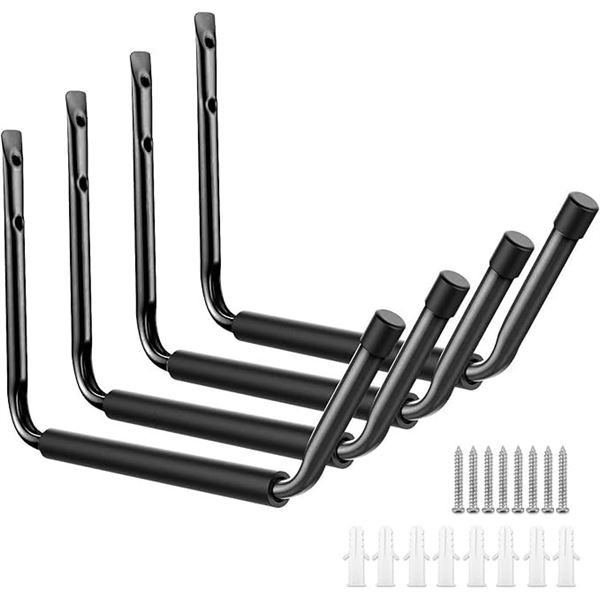 4PC Heavy-Duty Garage Indoor Multi-Purpose Storage Hooks; For Kayaks/Ladders/Lumber/Tools, etc.