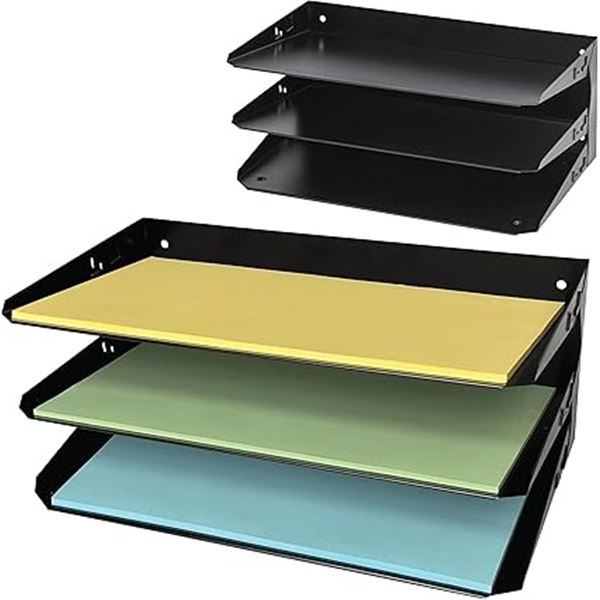 Merangue Metal 3-Tier File Shelf Tray - For Organizing Legal Size (8.5" x 14") Documents - New