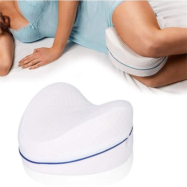 Lot of 2 Ergonomic Leg Pillows; Memory Foam Leg Pillows for Side Sleepers w/ Washable Covers - New