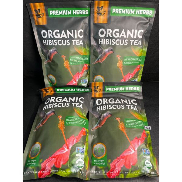 4 Bags of Premium Herbs Organic Hibiscus Herbal Tea (120 Tea Bags Each) - New