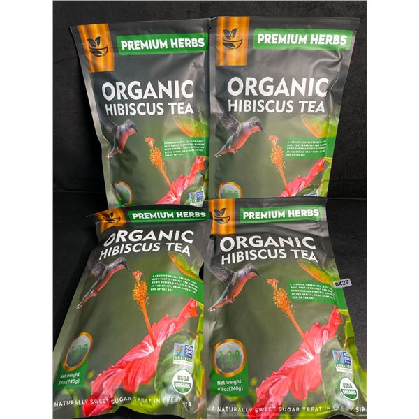 4 Bags of Premium Herbs Organic Hibiscus Herbal Tea (120 Tea Bags Each) - New