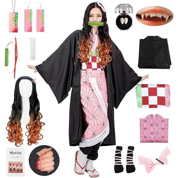 Adult 15PC Nezuko Tanjiro Cosplay Outfit/Costume with Accessories (Size M) - Brand New