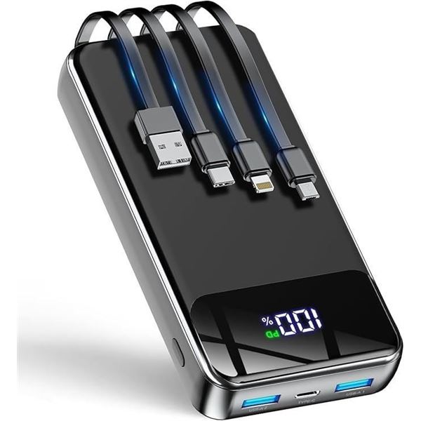 N6 High-Capacity (35,000mAh) Portable Power Bank/Charger w/ Built-In Charge Cables - New Sealed!