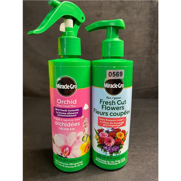 Lot of 2 MiracleGro Products - Orchid Plant Food Mist (236ml) & Freshcut Flower Spray (236ml)