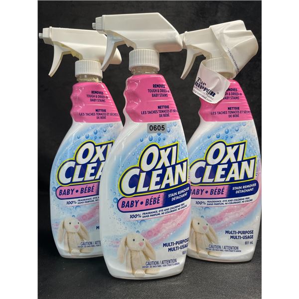 Lot of 3 OxiClean All-Purpose Baby Stain Remover Sprays (651ml) Fragrance-Free/Dye-Free - New
