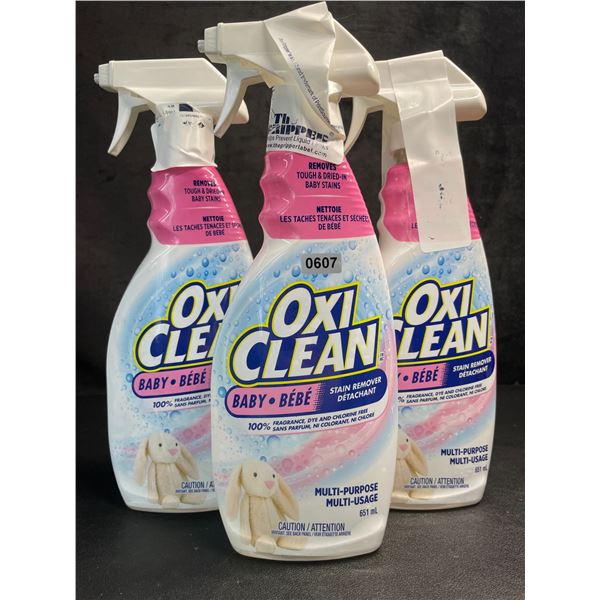 Lot of 3 OxiClean All-Purpose Baby Stain Remover Sprays (651ml) Fragrance-Free/Dye-Free - New