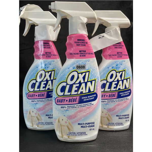 Lot of 3 OxiClean All-Purpose Baby Stain Remover Sprays (651ml) Fragrance-Free/Dye-Free - New