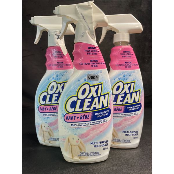 Lot of 3 OxiClean All-Purpose Baby Stain Remover Sprays (651ml) Fragrance-Free/Dye-Free - New