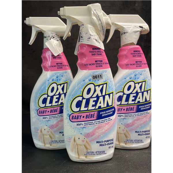 Lot of 3 OxiClean All-Purpose Baby Stain Remover Sprays (651ml) Fragrance-Free/Dye-Free - New