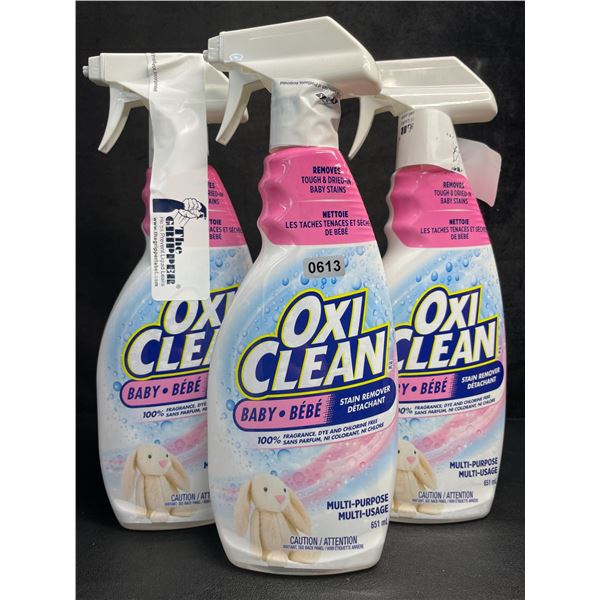 Lot of 3 OxiClean All-Purpose Baby Stain Remover Sprays (651ml) Fragrance-Free/Dye-Free - New
