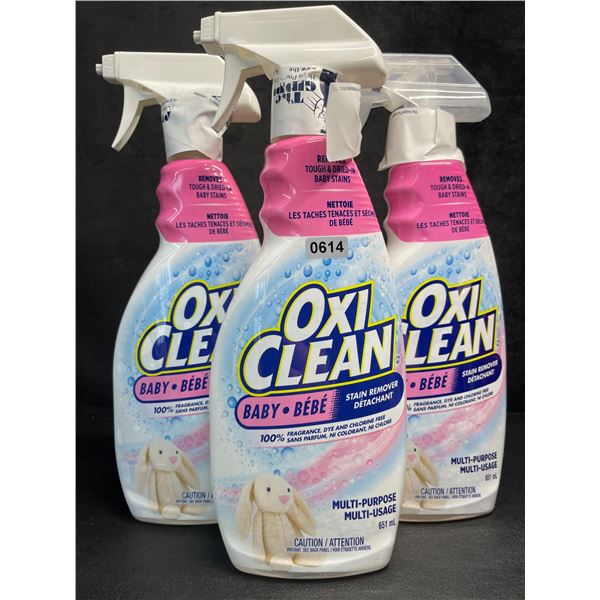 Lot of 3 OxiClean All-Purpose Baby Stain Remover Sprays (651ml) Fragrance-Free/Dye-Free - New