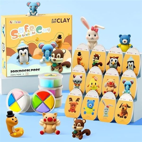 ArtPar 12-Animal Air Dry Clay Creative Art Kit - Create 12 Different Animals - New Sealed!