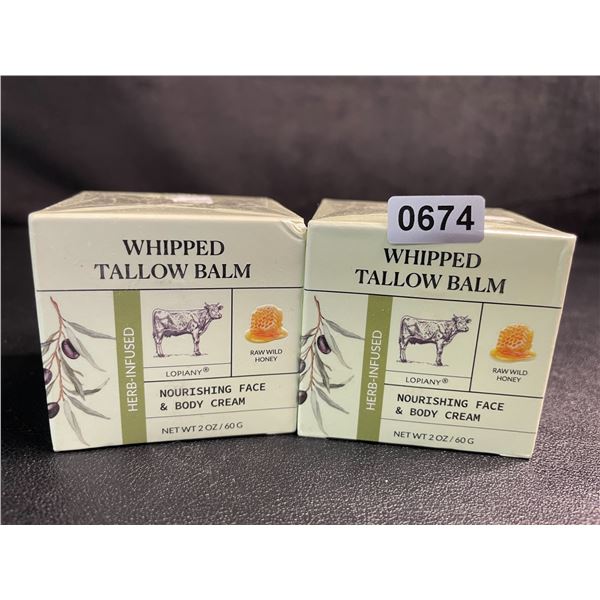 Lot of 2 Whipped Tallow Balm (60g) Nourishing Face & Body Cream; Herb-Infused - New Sealed