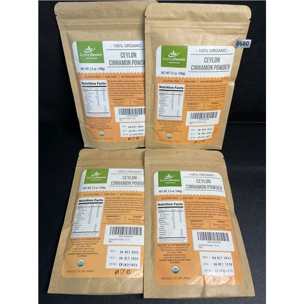 4 CeylonFlavors Organic Ceylon Cinnamon Powder; Premium Special Grade; Gluten-Free (3.5oz Each)