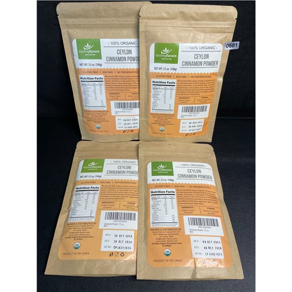 4 CeylonFlavors Organic Ceylon Cinnamon Powder; Premium Special Grade; Gluten-Free (3.5oz Each)