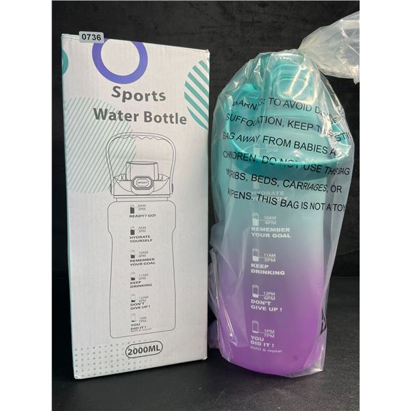 1 Motivational Sports Water Bottle (Large 2L Capacity) with Carry Handle for Fitness/Travel - New