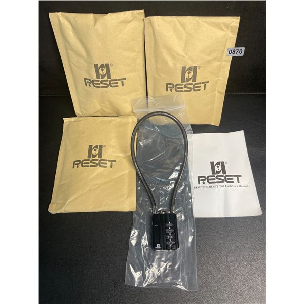 Lot of 3 RESET 4-Digit Combination Padlocks with 12" Cable - Brand New
