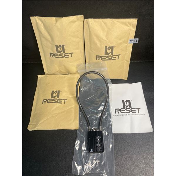Lot of 3 RESET 4-Digit Combination Padlocks with 12" Cable - Brand New