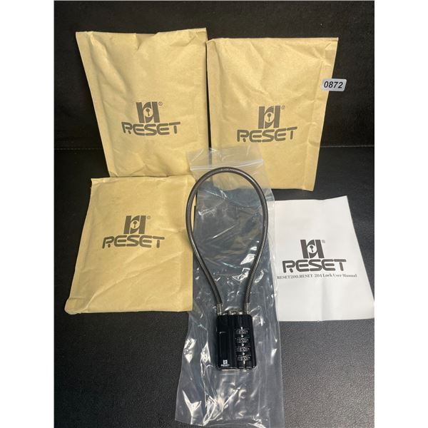 Lot of 3 RESET 4-Digit Combination Padlocks with 12" Cable - Brand New