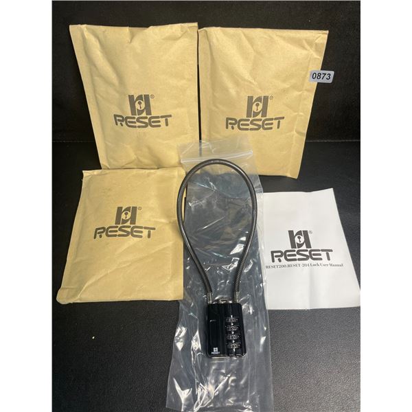 Lot of 3 RESET 4-Digit Combination Padlocks with 12" Cable - Brand New