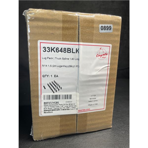 Box of 24 PC M14 x 1.5 Thread Truck 1.90" Long Spine Black Lug Nuts with Key - New