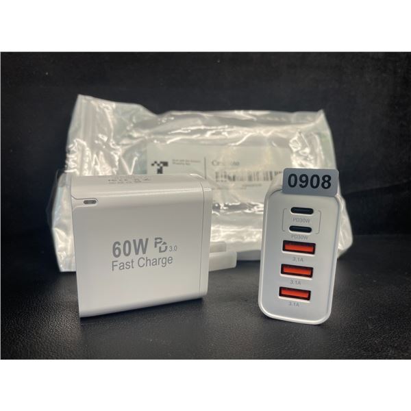 2-Pack of 60W 5-Port USB-C Fast Charger Blocks - New