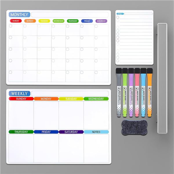 Lot of 2 Packs 16" Magnetic Dry Erase Fridge Calendars (3pcs Each - Monthly/Weekly/Daily) - New